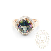 Bague de fiançailles - Or 10K deux tons jaune & blanc halo topaze mystique & diamants naturels 0.10CT - RIGD550