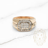 Ring - 14K Yellow Gold Natural Diamond Signet Ring 0.30CT Round Brilliant Cut - RIGD552