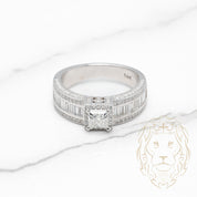 Bague de fiançailles - Or 14K blanc halo diamant lab 0.66CT coupe princesse & monture serti de diamants baguette et coupe rond brillant en canal 1.00CT - RIGL099