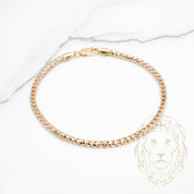 Bracelet - Or 10K deux tons jaune & blanc pineapple franco solide coupe diamant 3mm - BRG793