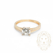 Bague - Or 10K jaune pierre cz coupe rond brillant & monture pavé - RIG1011