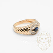 Bague - Or 14K jaune saphir 0.20PT coupe poire & diamants naturels 0.20CT - RIGD553