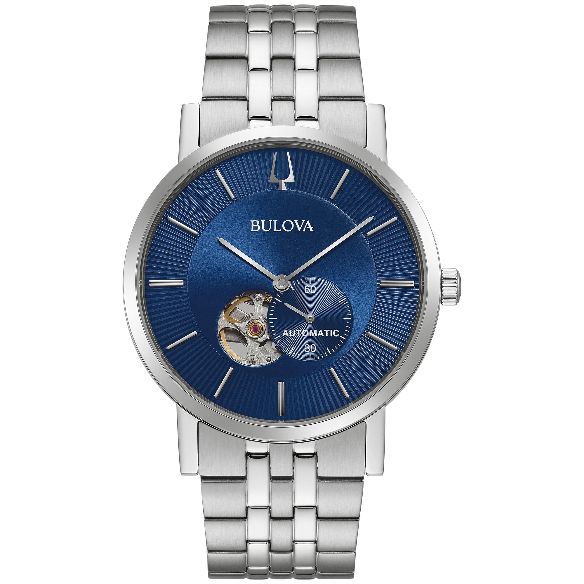 Montre Bulova American Clipper 96A247, cadran bleu, vue de face