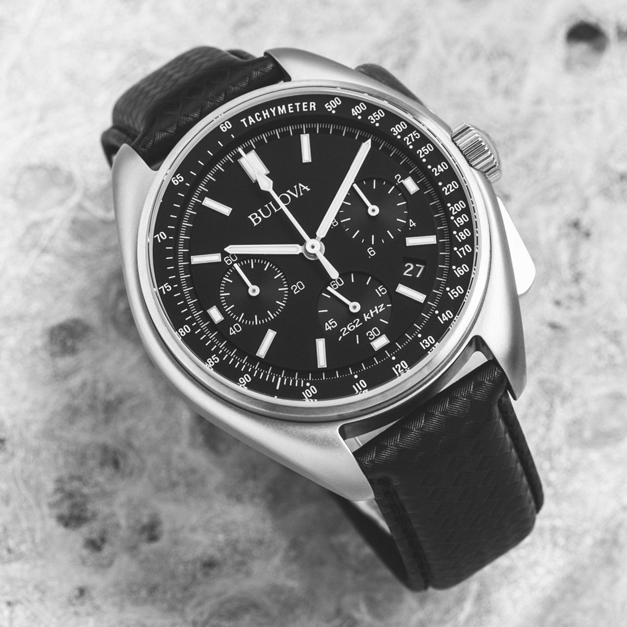 Bulova Lunar Pilot 96B251 watch, black dial, lifestyle