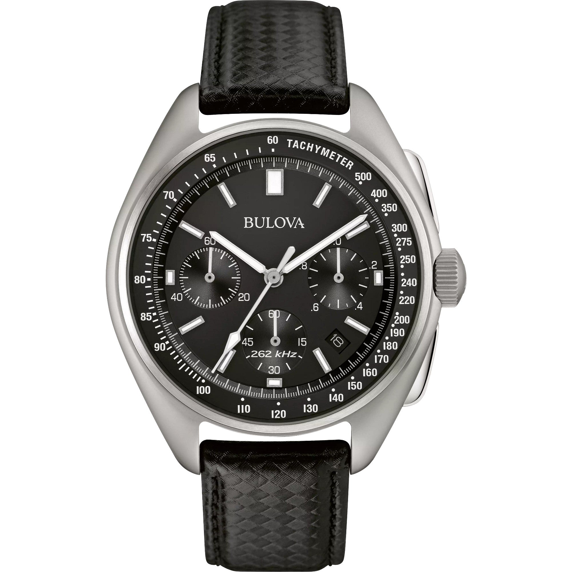 Bulova Lunar Pilot 96B251 watch, black dial, front view