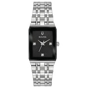 Bulova Quadra 96P202 watch, black dial, front view