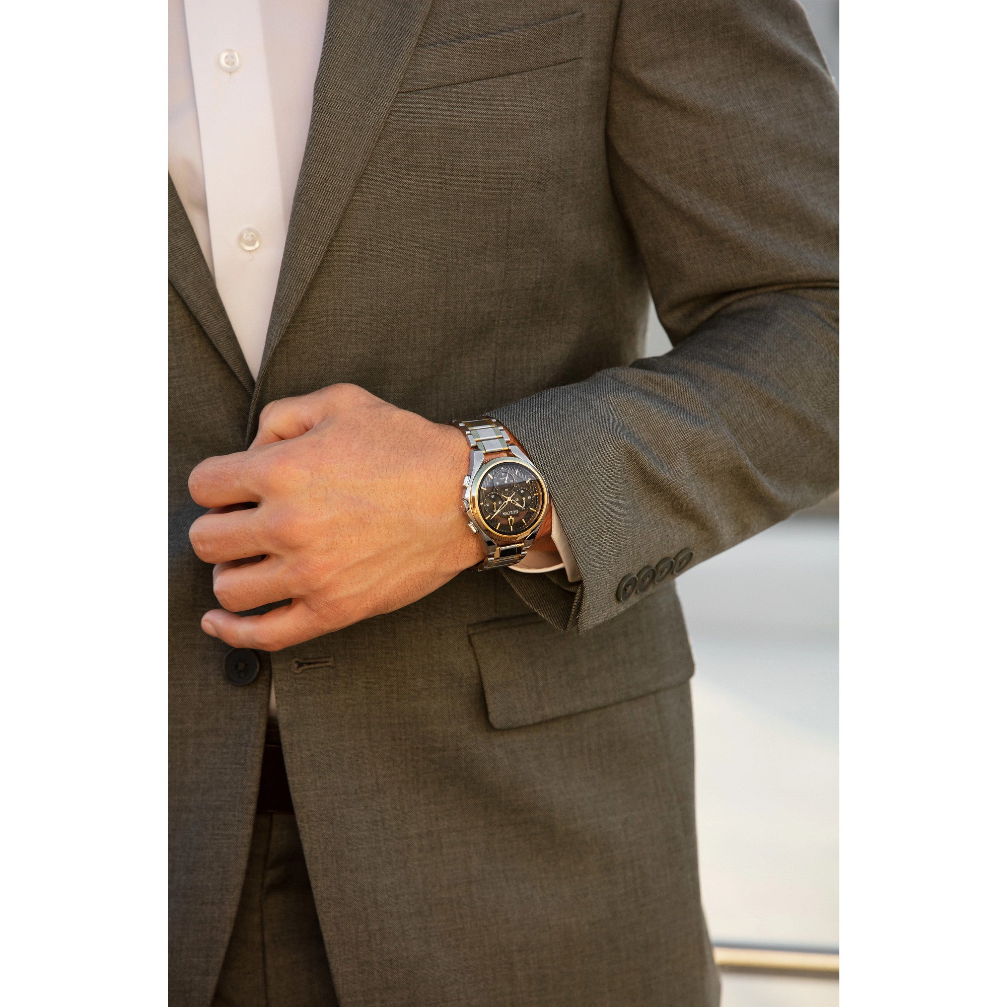 Bulova Curv 98A301 watch, black dial, lifestyle