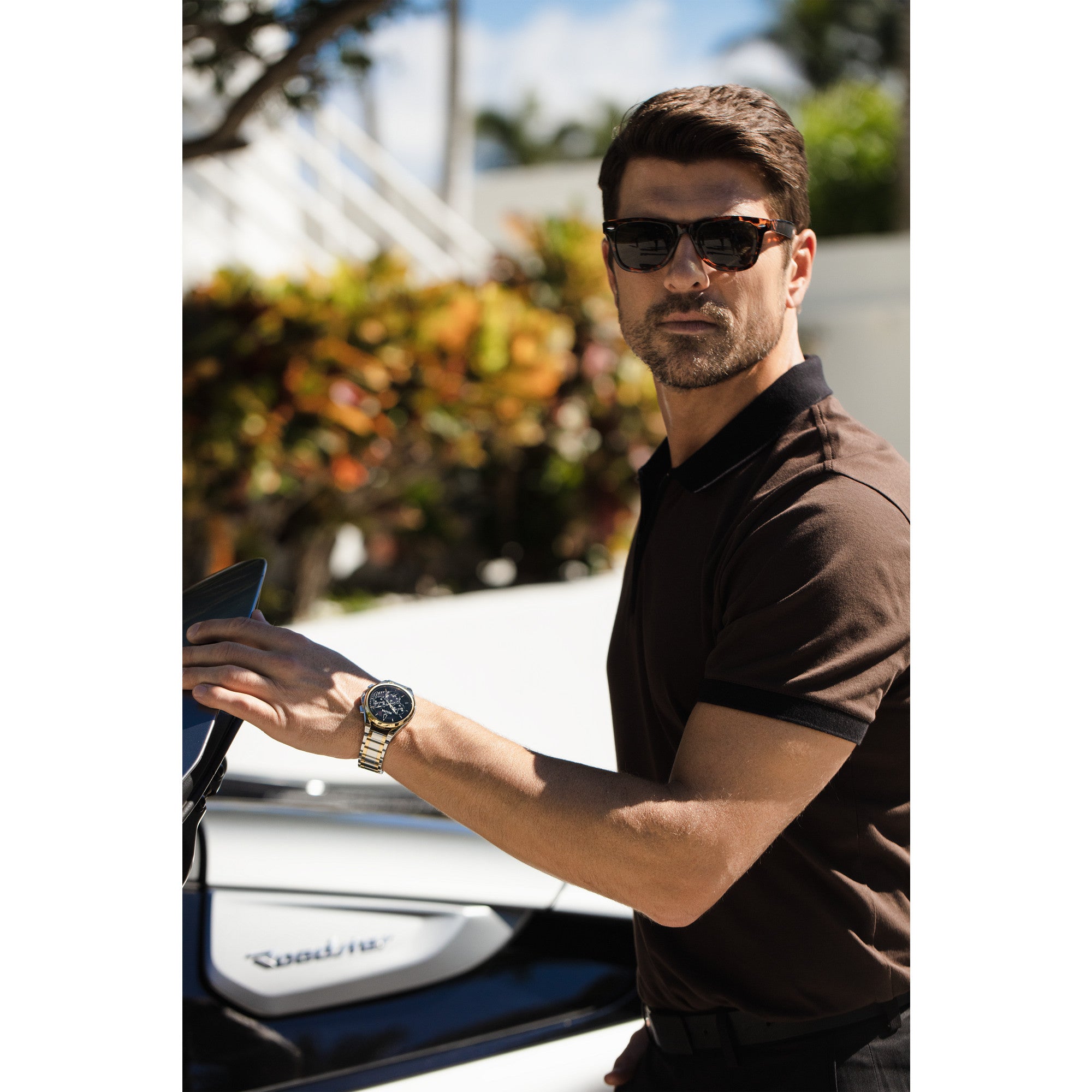Bulova Curv 98A301 watch, black dial, lifestyle