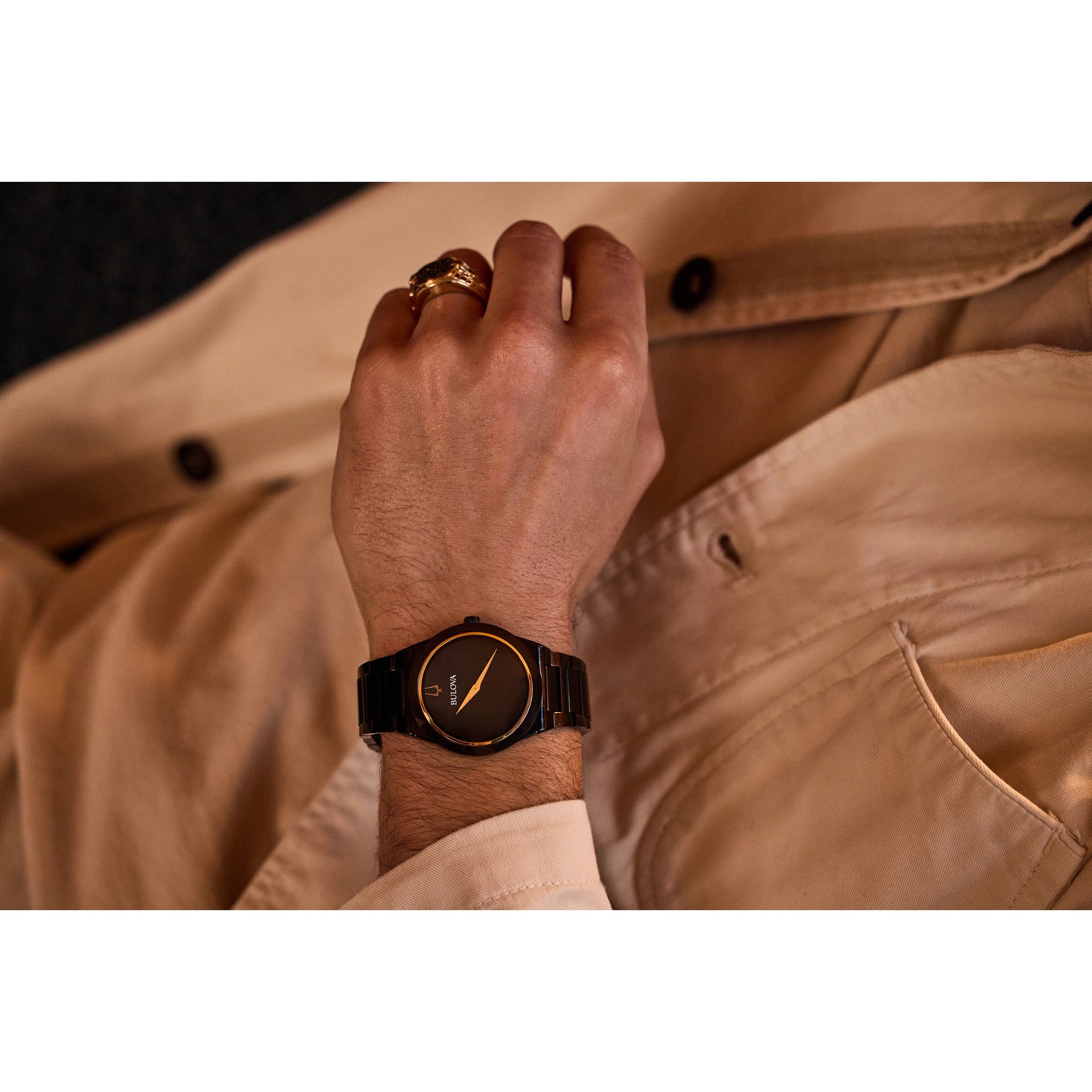 Bulova Millennia 98A313 watch, black dial, lifestyle