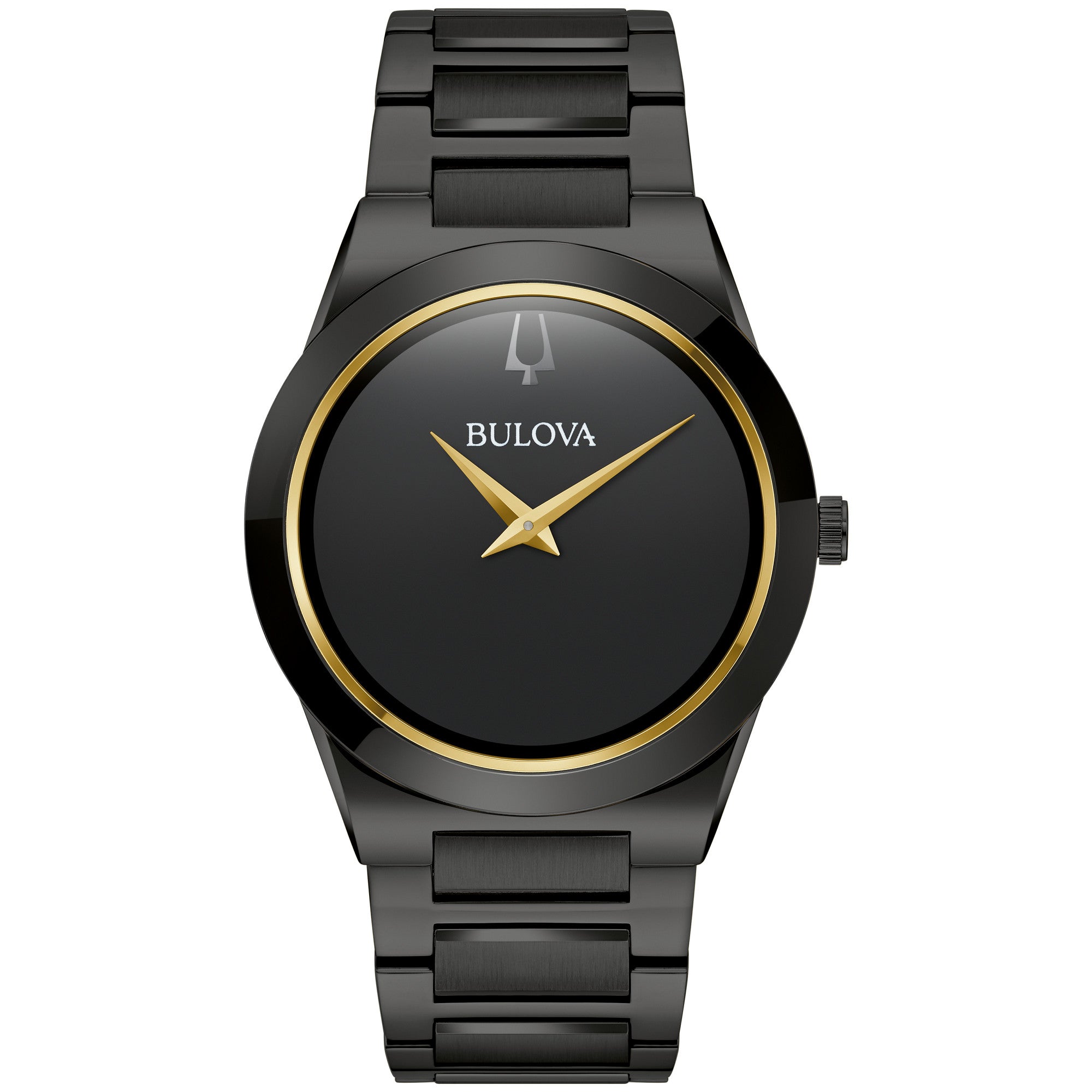 Bulova Millennia 98A313 watch, black dial, front view