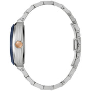 Bulova Maquina 98A319 watch, blue dial, side profile