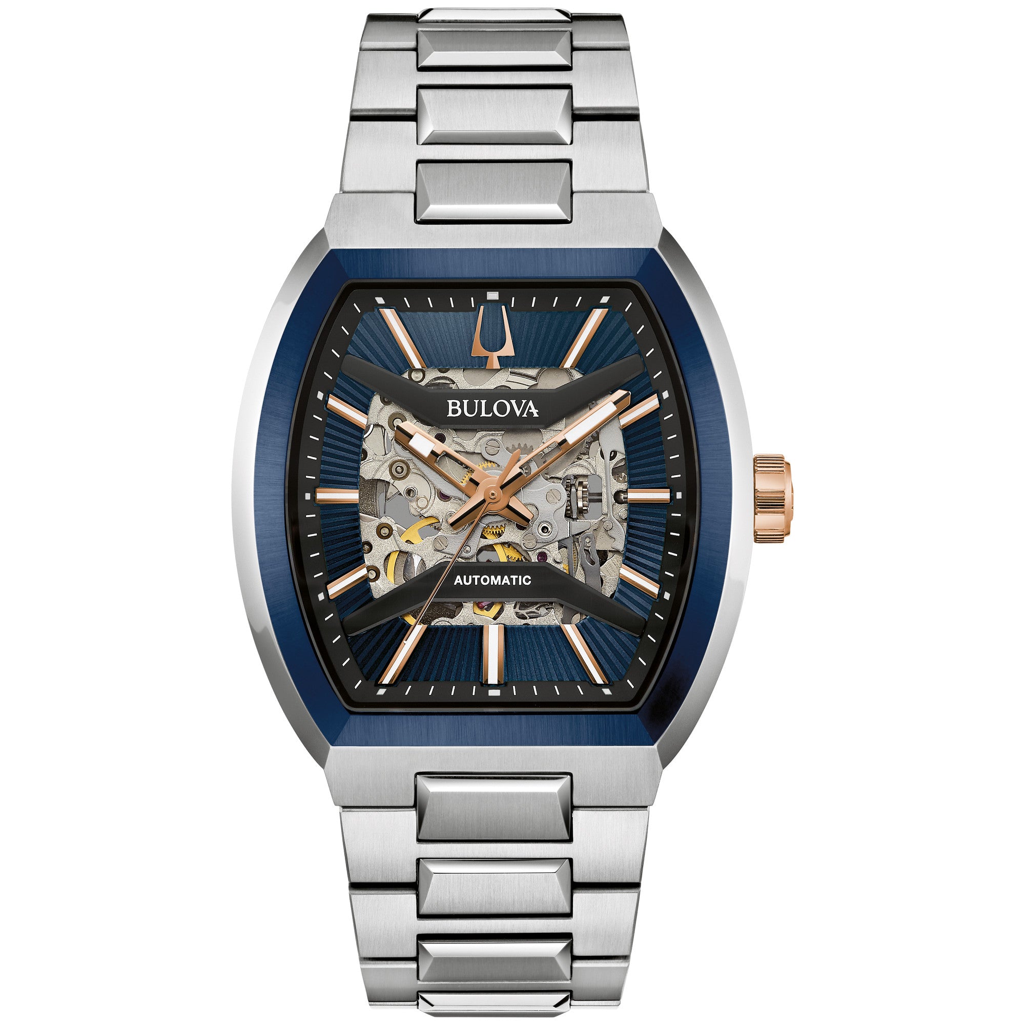 Bulova Maquina 98A319 watch, blue dial, front view