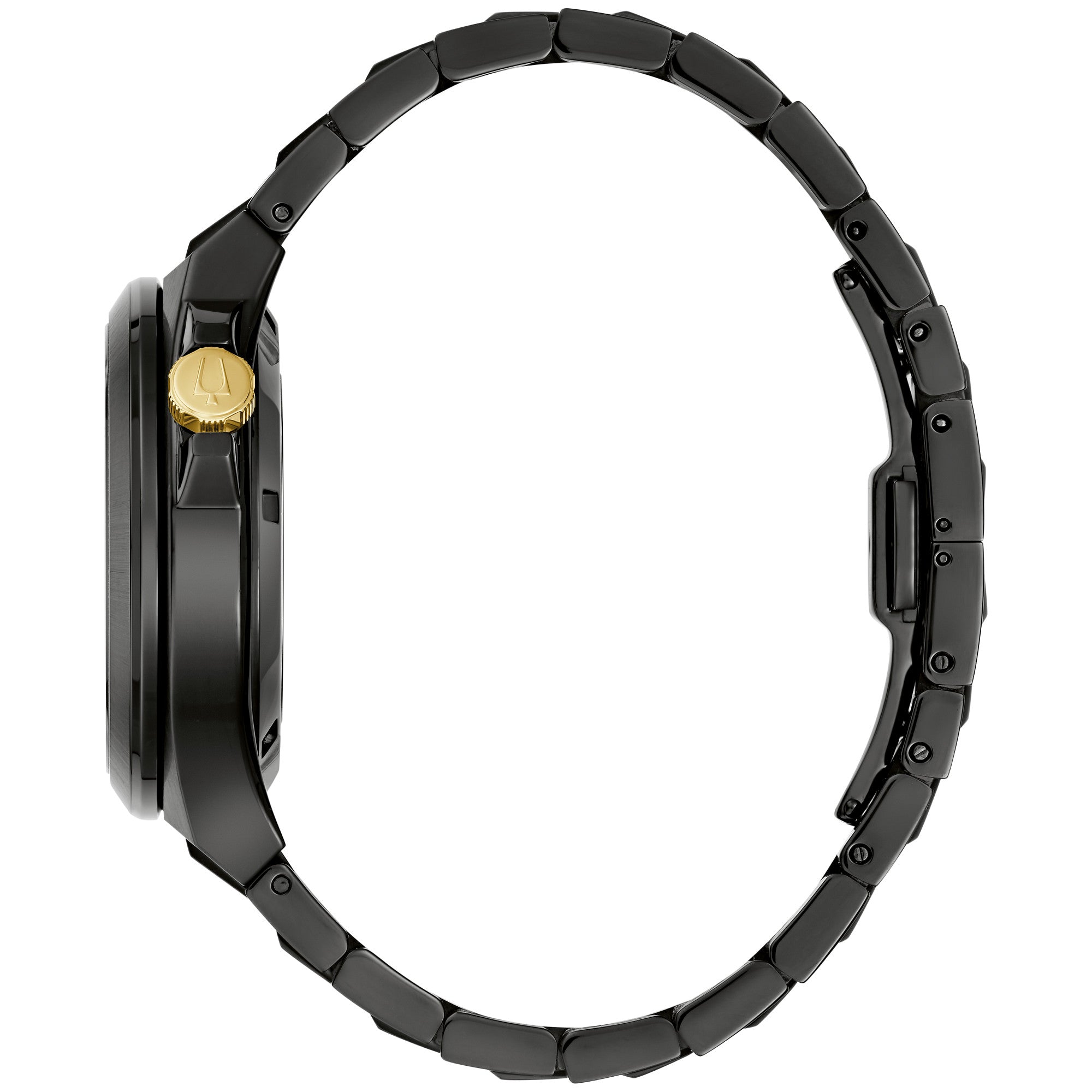 Montre Bulova Maquina 98A340, cadran noir, vue de profil