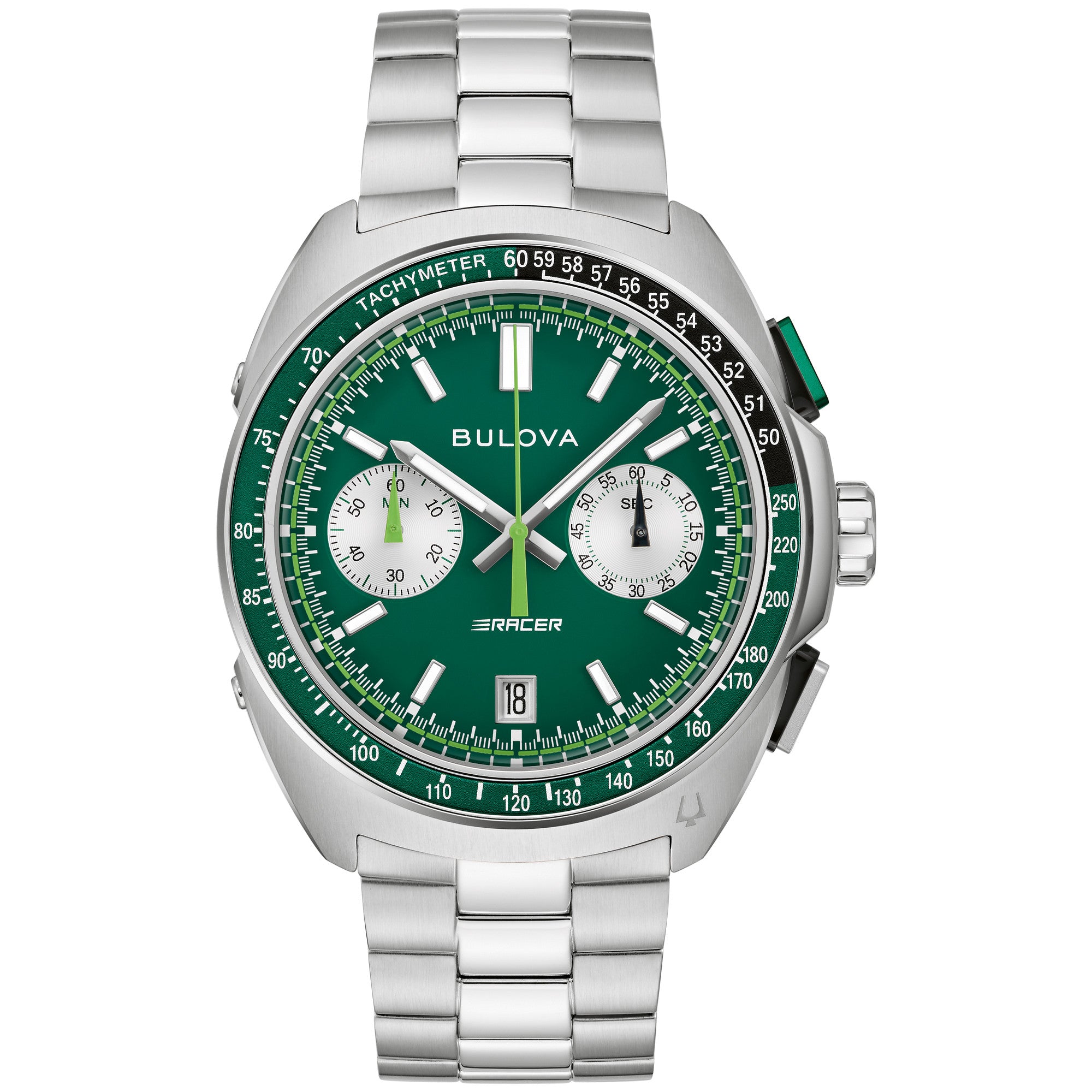 Montre Bulova Racer 98B468, cadran vert, vue de face