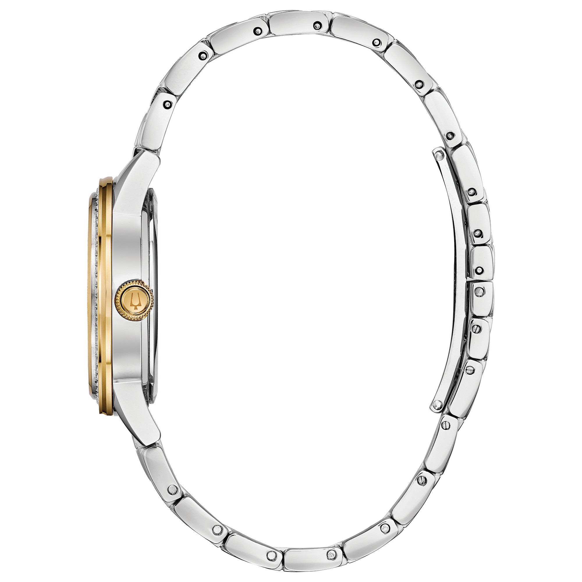 Bulova Turnstyle 98L245 watch, white dial, side profile