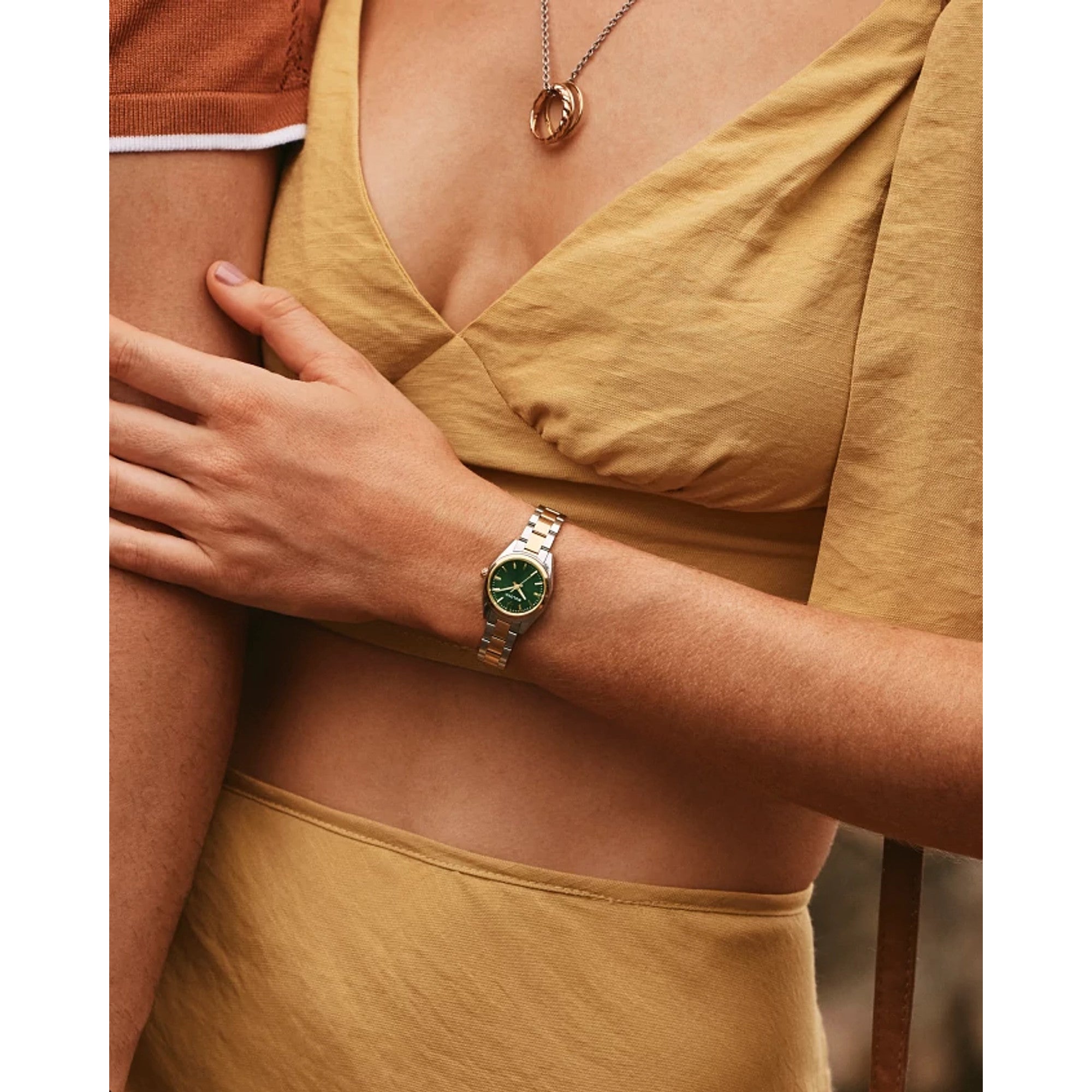 Bulova Surveyor 98L329 watch, green dial, lifestyle