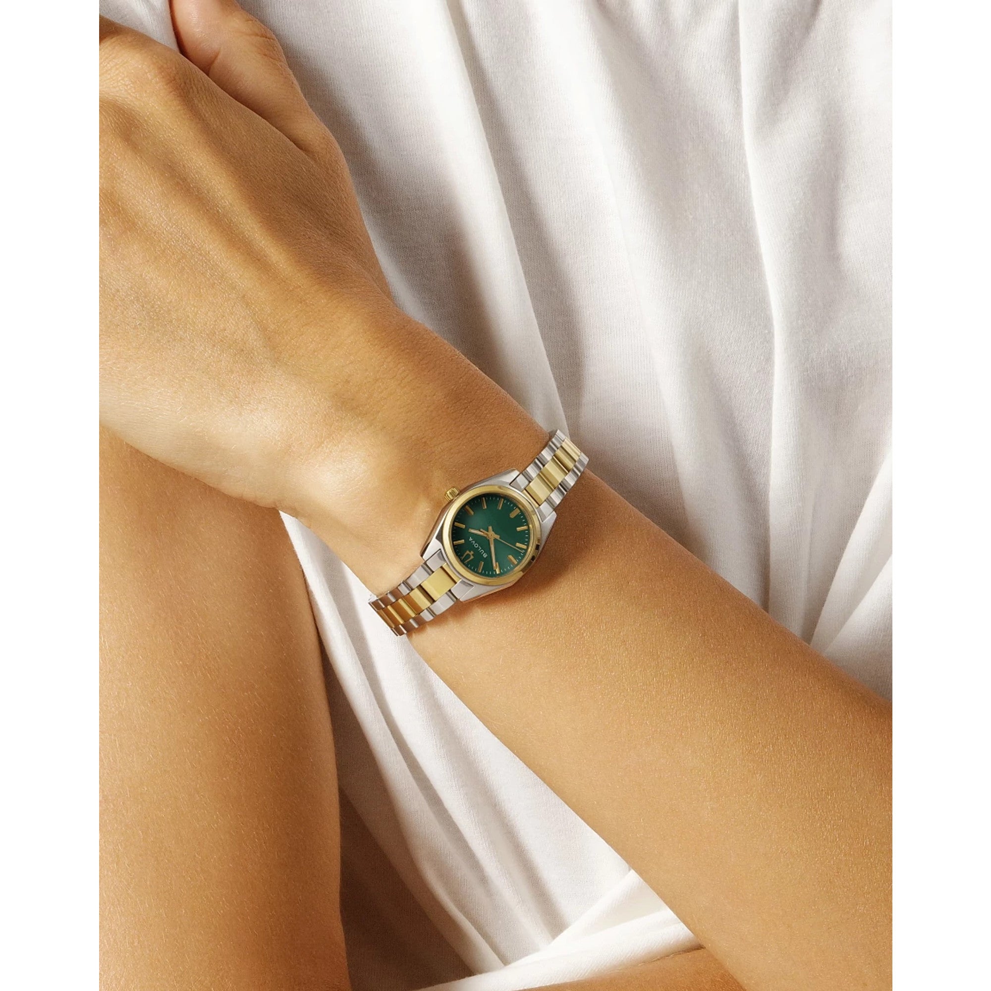 Bulova Surveyor 98L329 watch, green dial, lifestyle