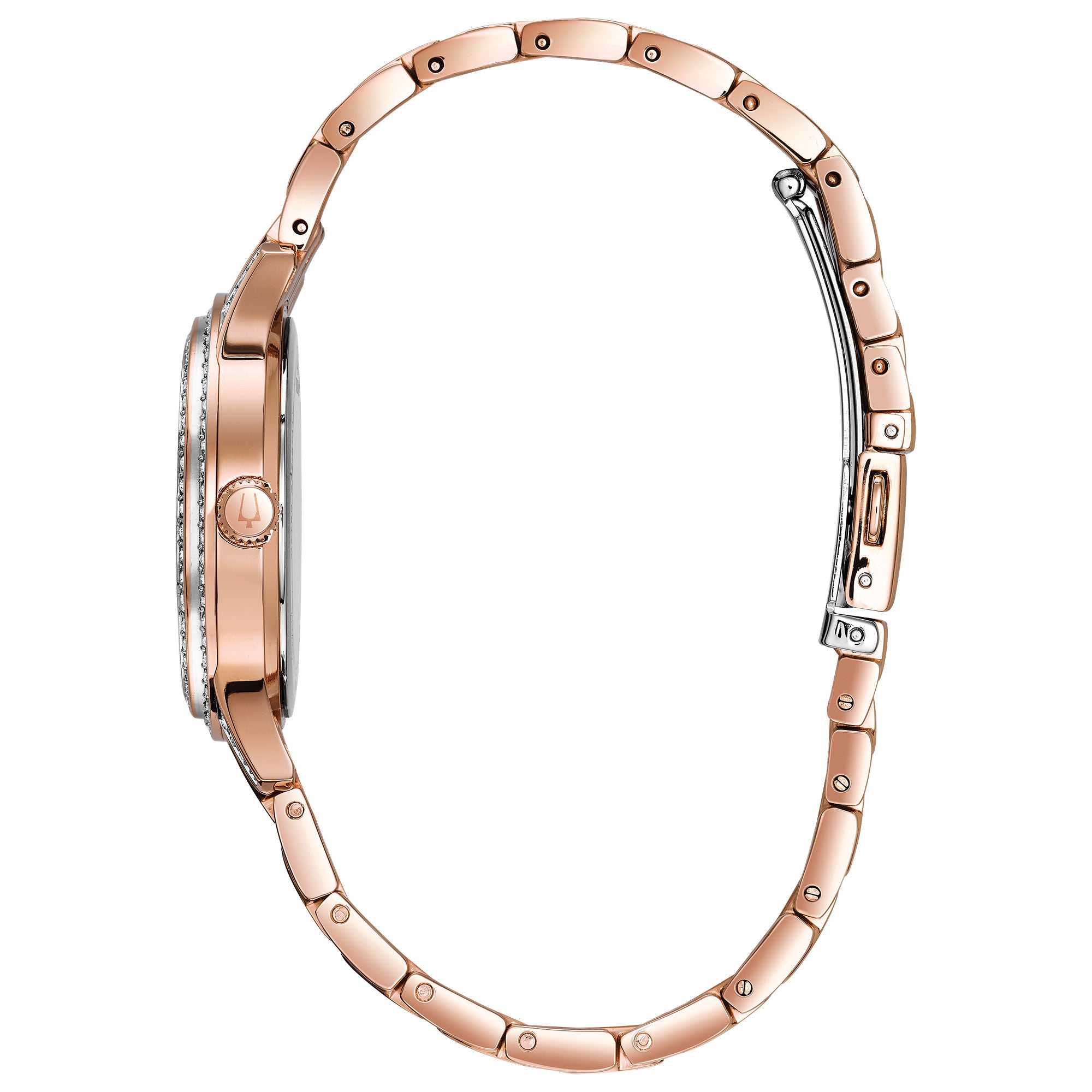 Montre Bulova Crystal 98N113, cadran argent, vue de profil
