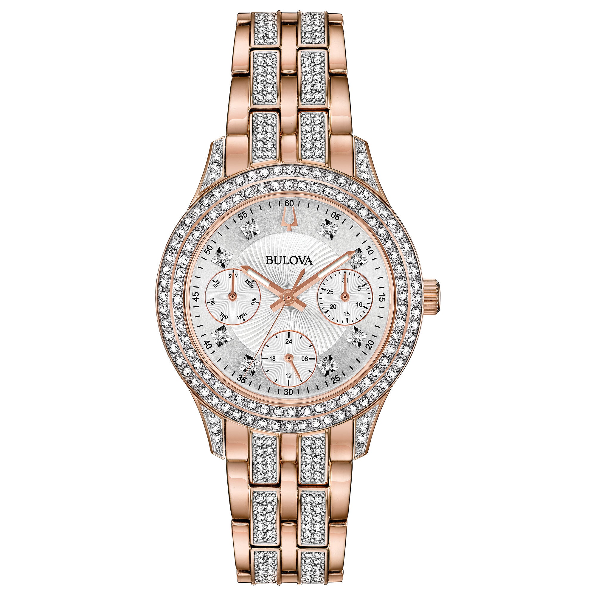 Montre Bulova Crystal 98N113, cadran argent, vue de face