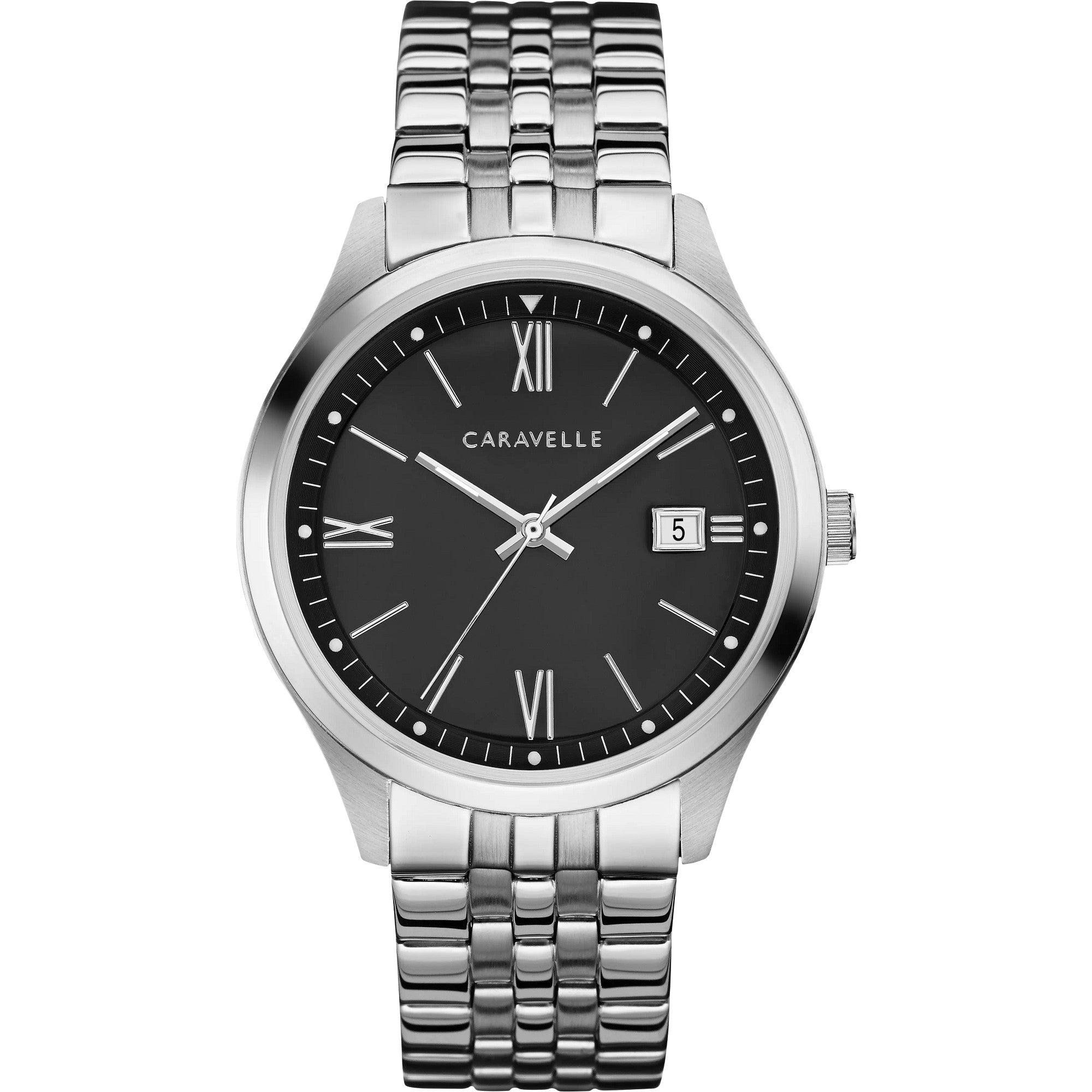 Montre Caravelle Dress 43B158, cadran noir, vue de face