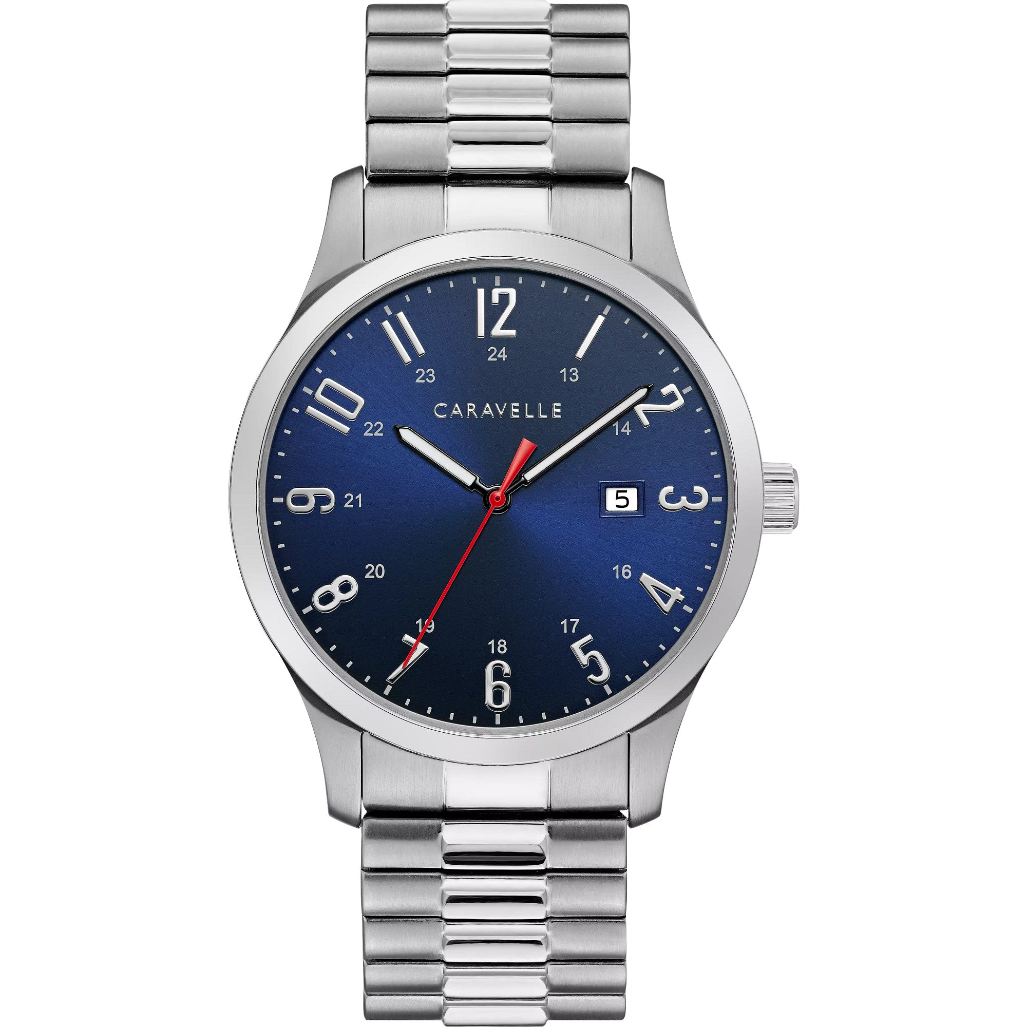 Montre Caravelle Traditional 43B161, cadran bleu, vue de face