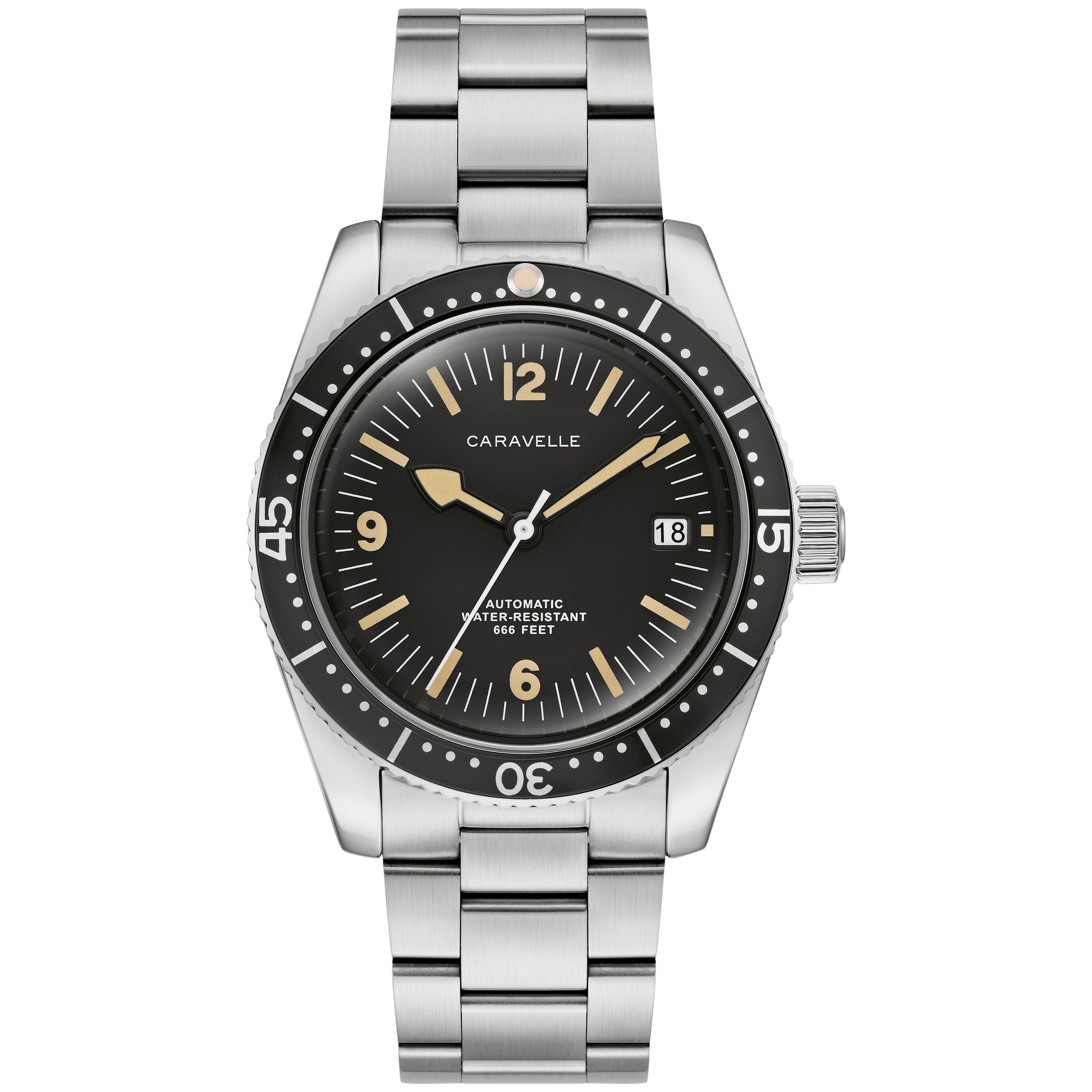 Caravelle Sea Hunter 43B175 watch, black dial, front view