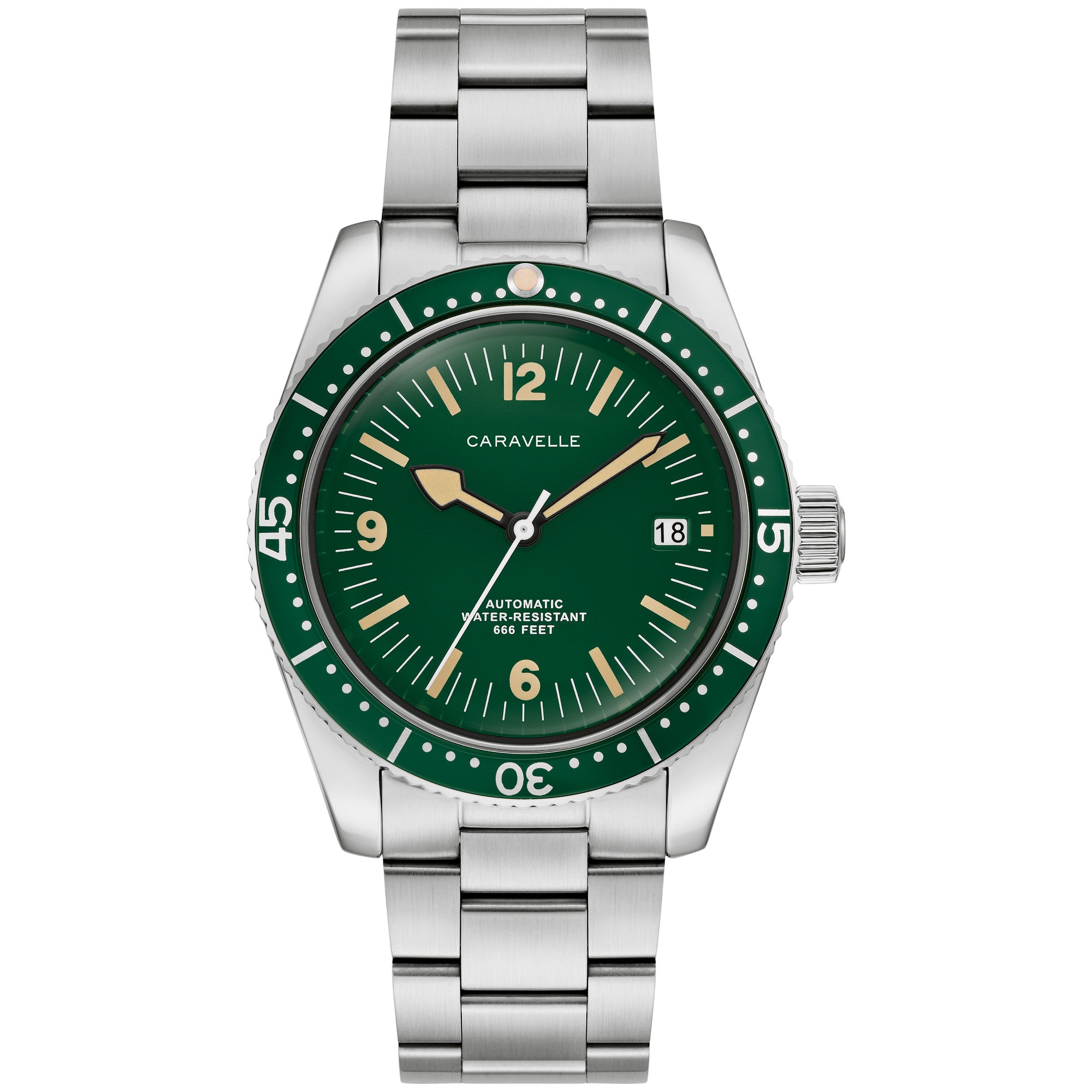 Caravelle Sea Hunter 43B179 watch, green dial, front view