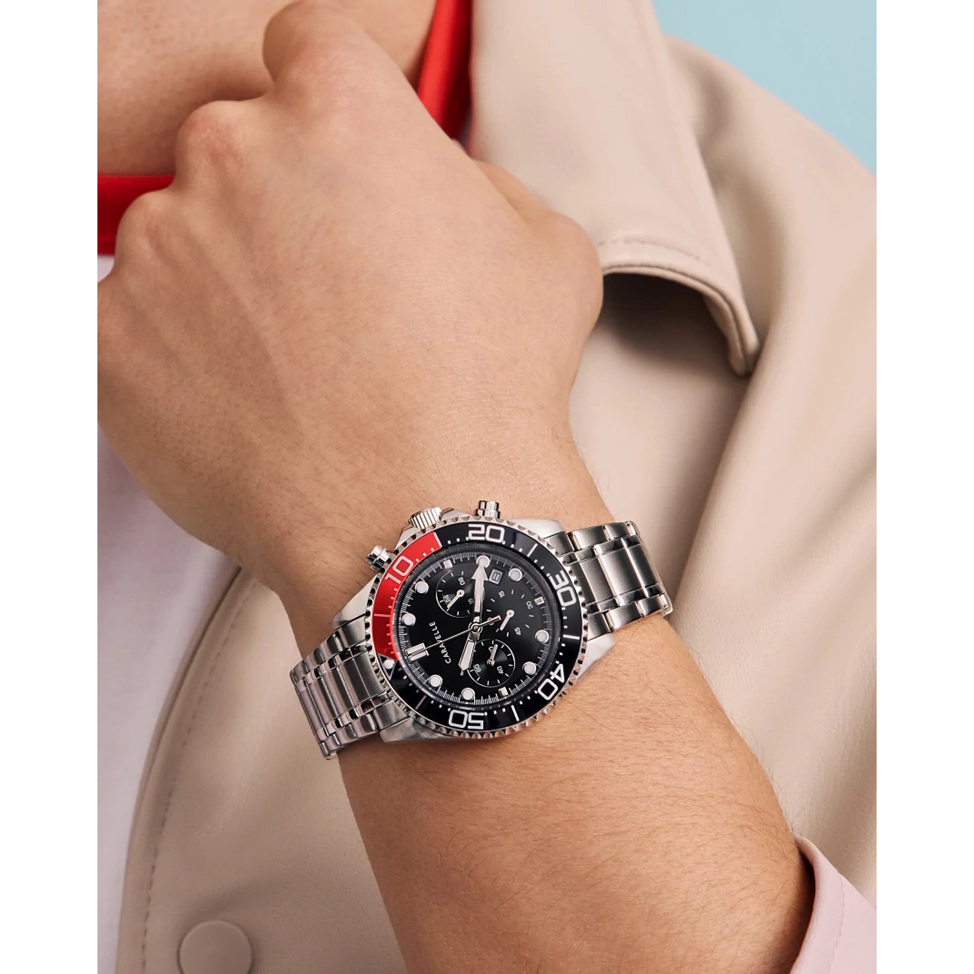 Caravelle Aqualuxx Sport 43B182 watch, black dial, lifestyle