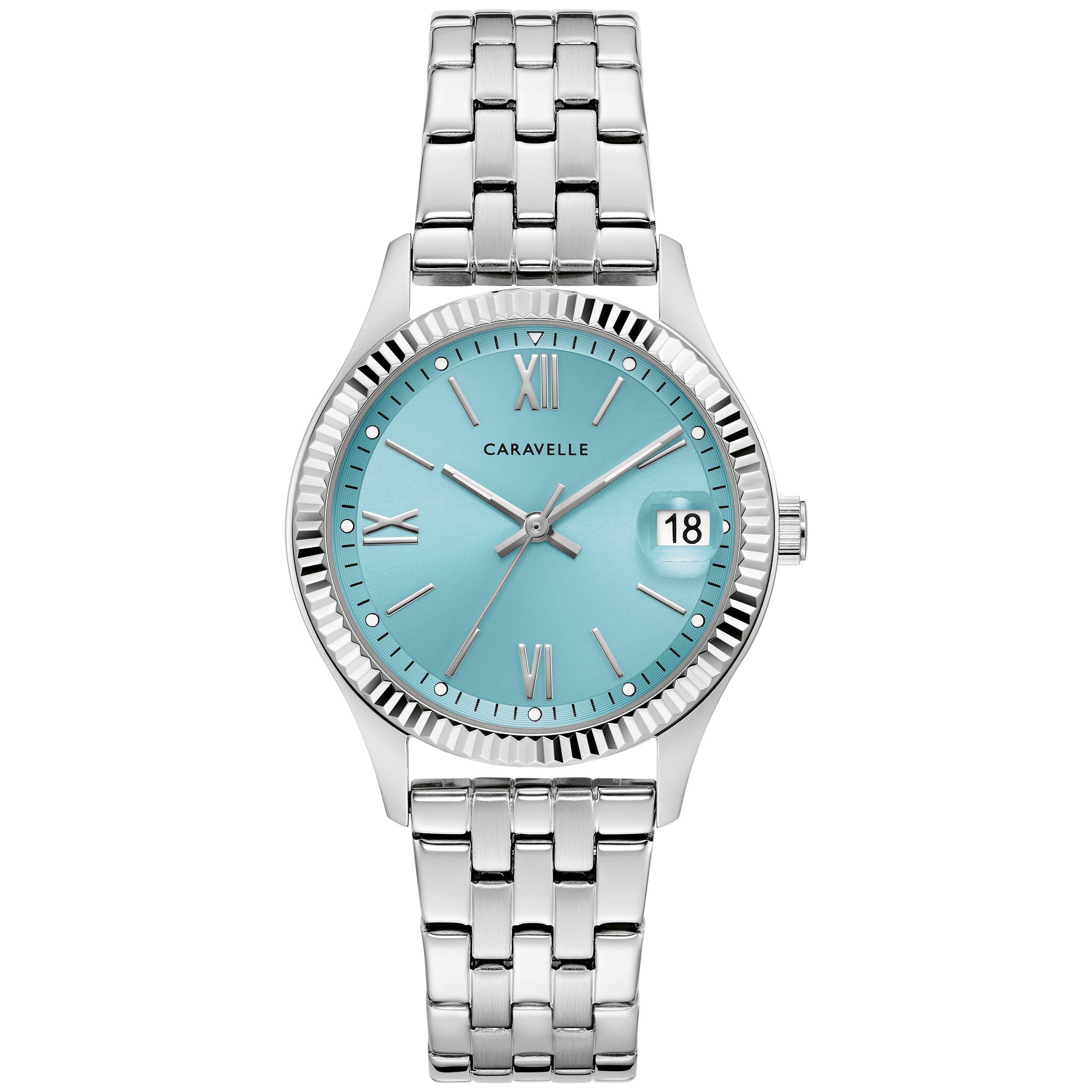 Montre Caravelle Dress 43M124, cadran turquoise, vue de face