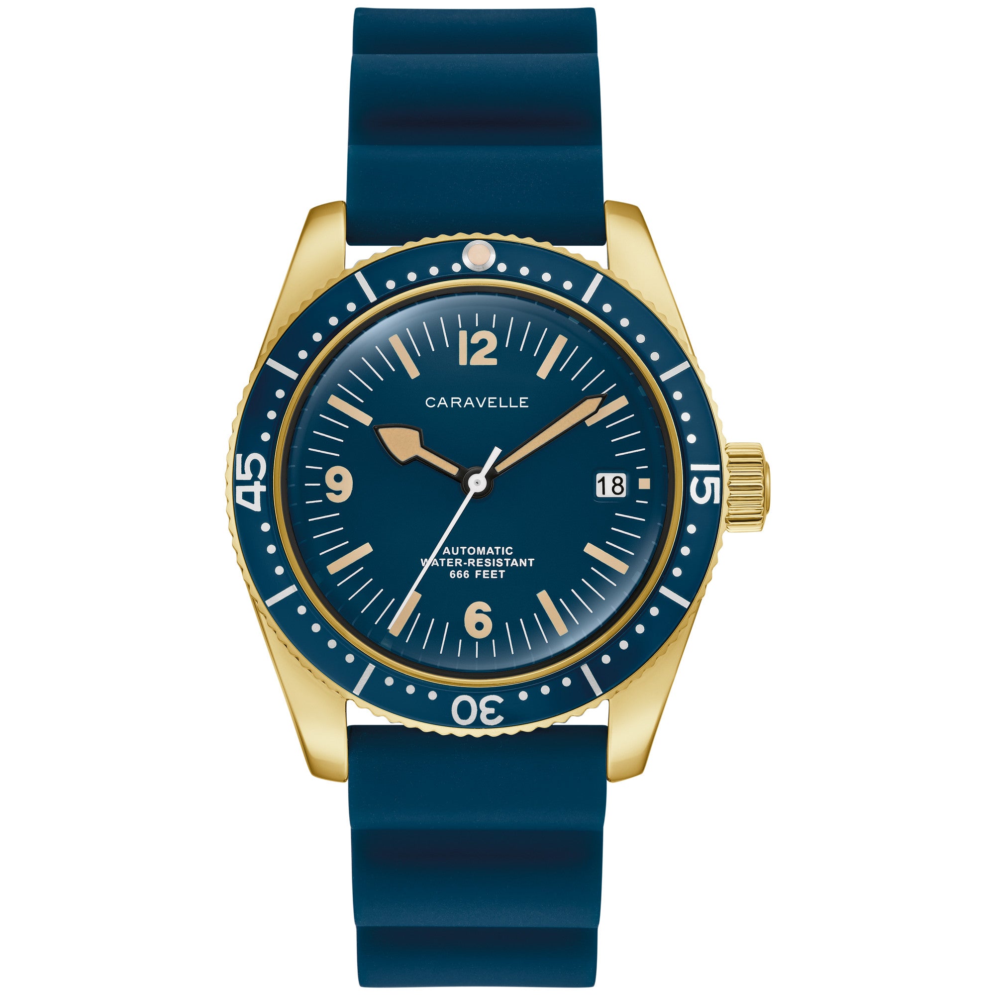 Montre Caravelle Sea Hunter 44B129, cadran bleu, vue de face