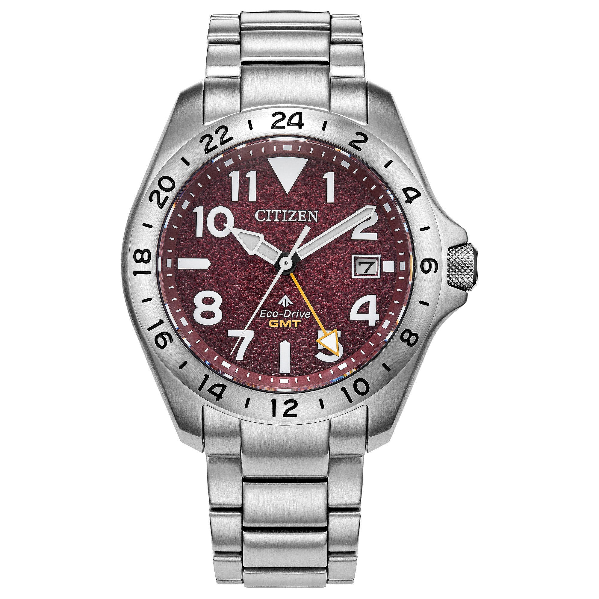 Montre Citizen Promaster Land GMT BJ7150-50W, cadran rouge, vue de face