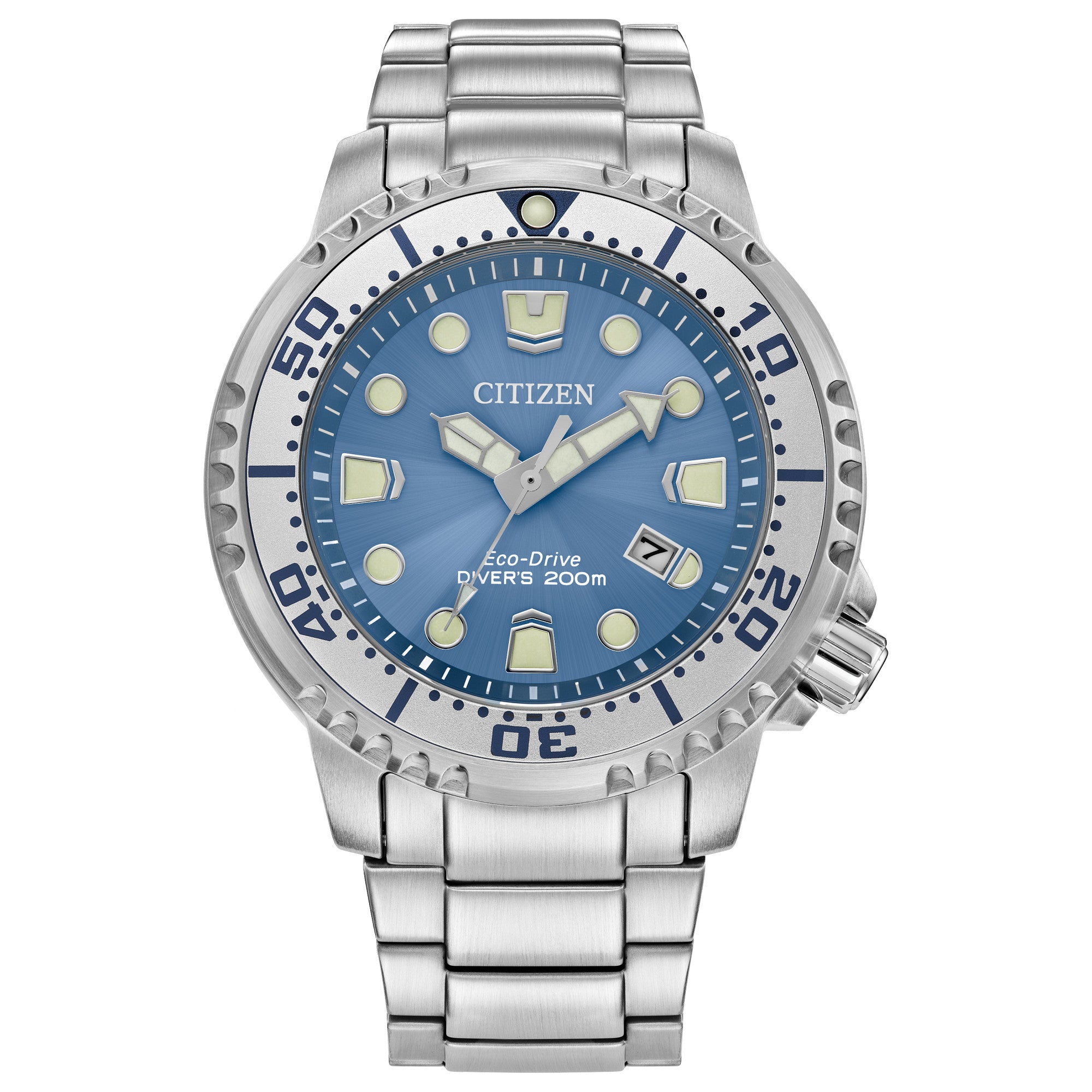 Citizen Promaster Dive BN0165-55L watch, blue dial, front view