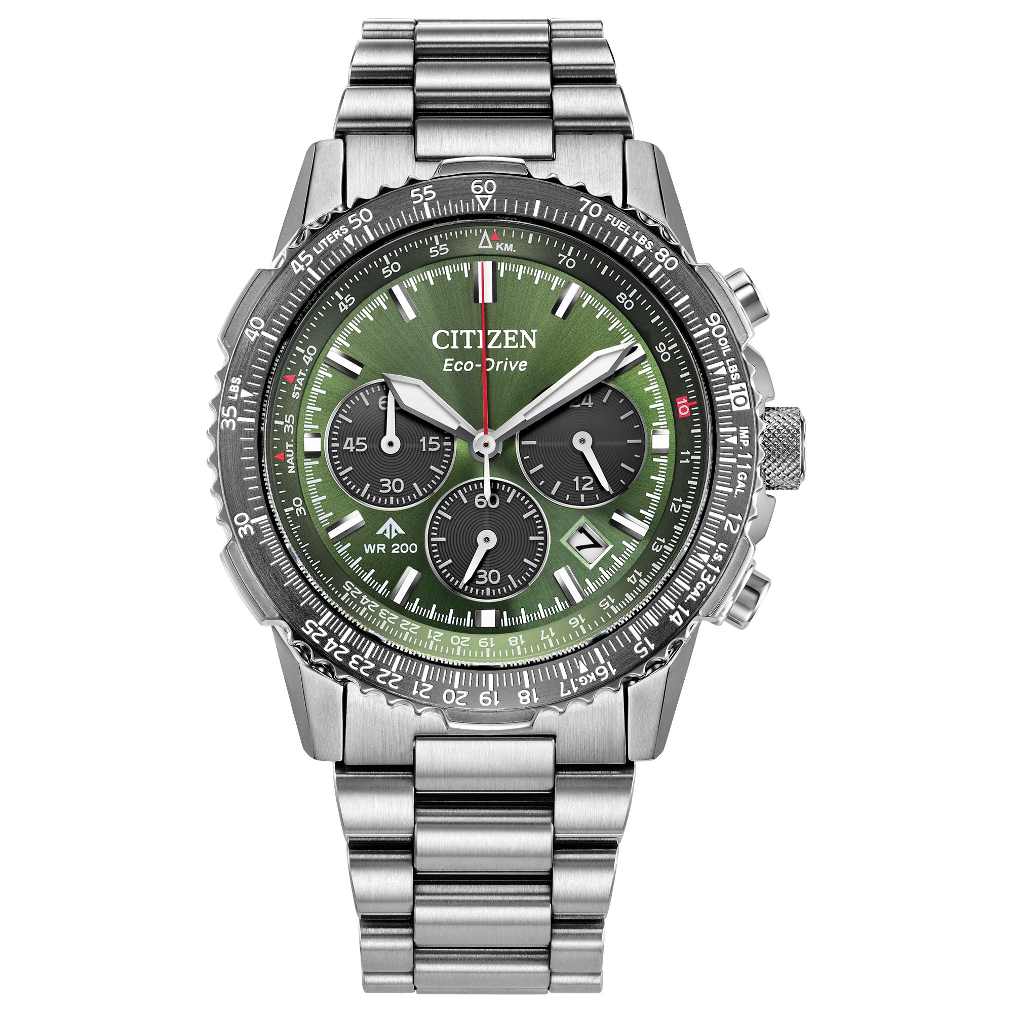 Montre Citizen Promaster Navihawk CA4664-60W, cadran vert, vue de face