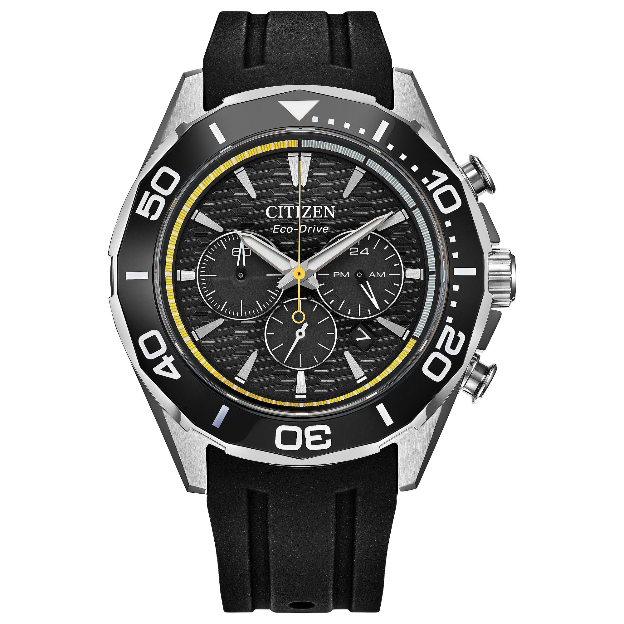 Montre Citizen Endeavor Chrono CA4730-08E, cadran noir, vue de face