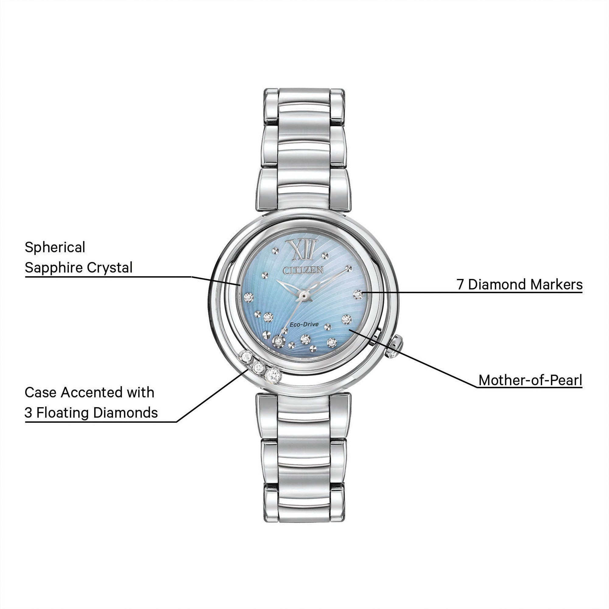 Montre Citizen L Sunrise EM0320-59D, cadran bleu, mise en situation