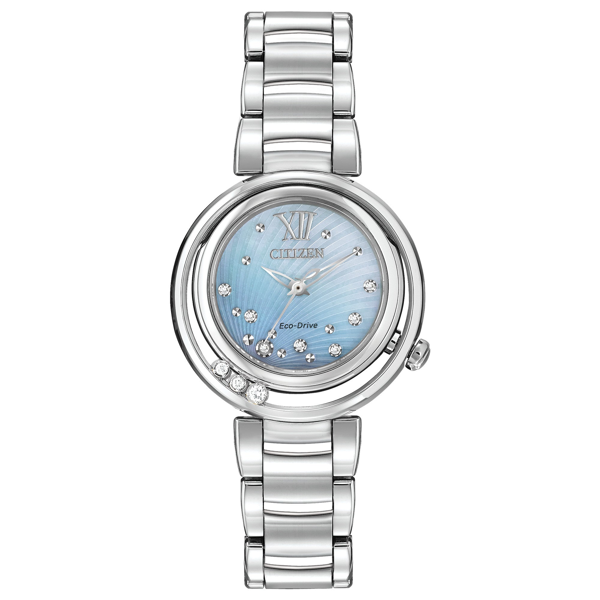 Montre Citizen L Sunrise EM0320-59D, cadran bleu, vue de face