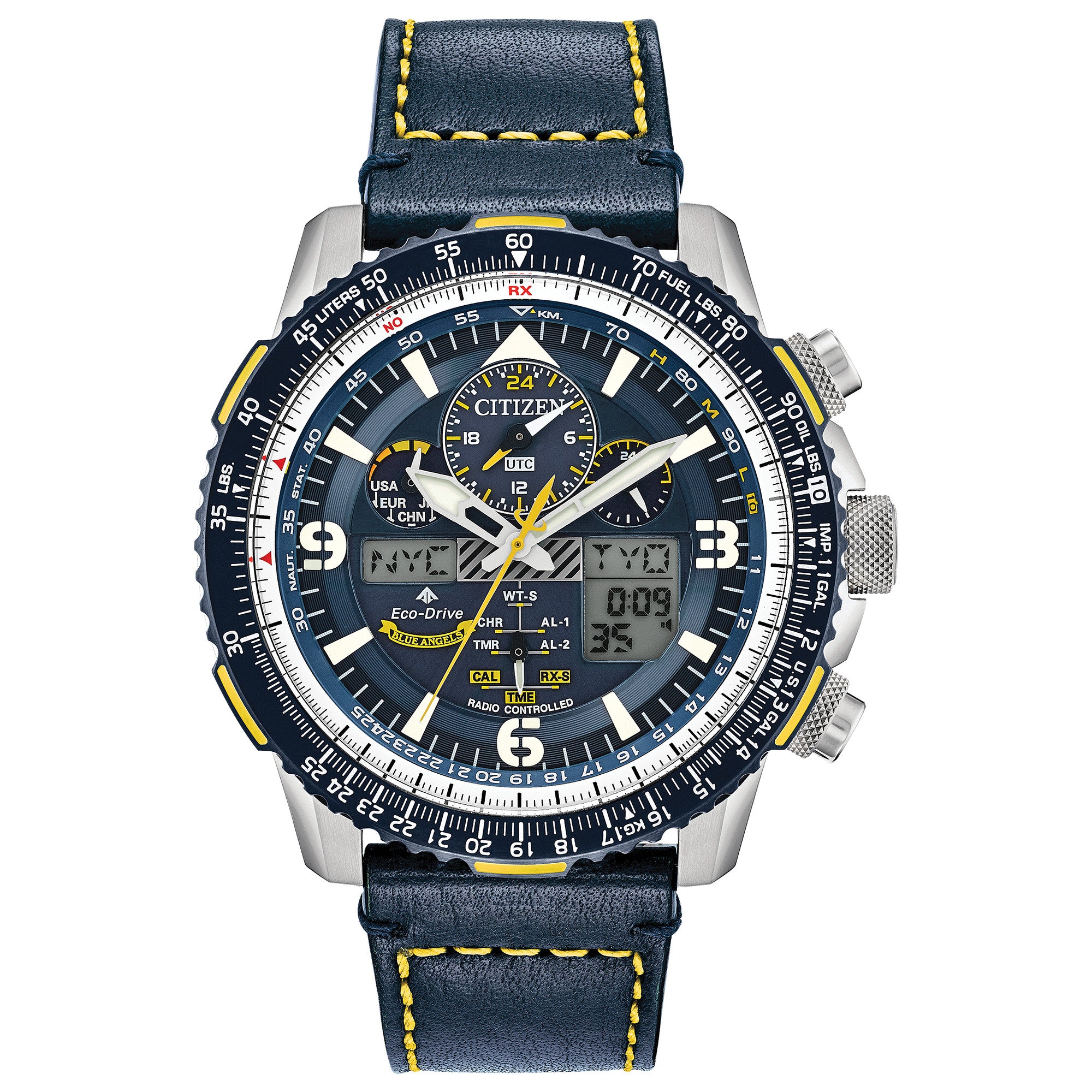 Montre Citizen Promaster Skyhawk A-T JY8078-01L, cadran bleu, vue de face