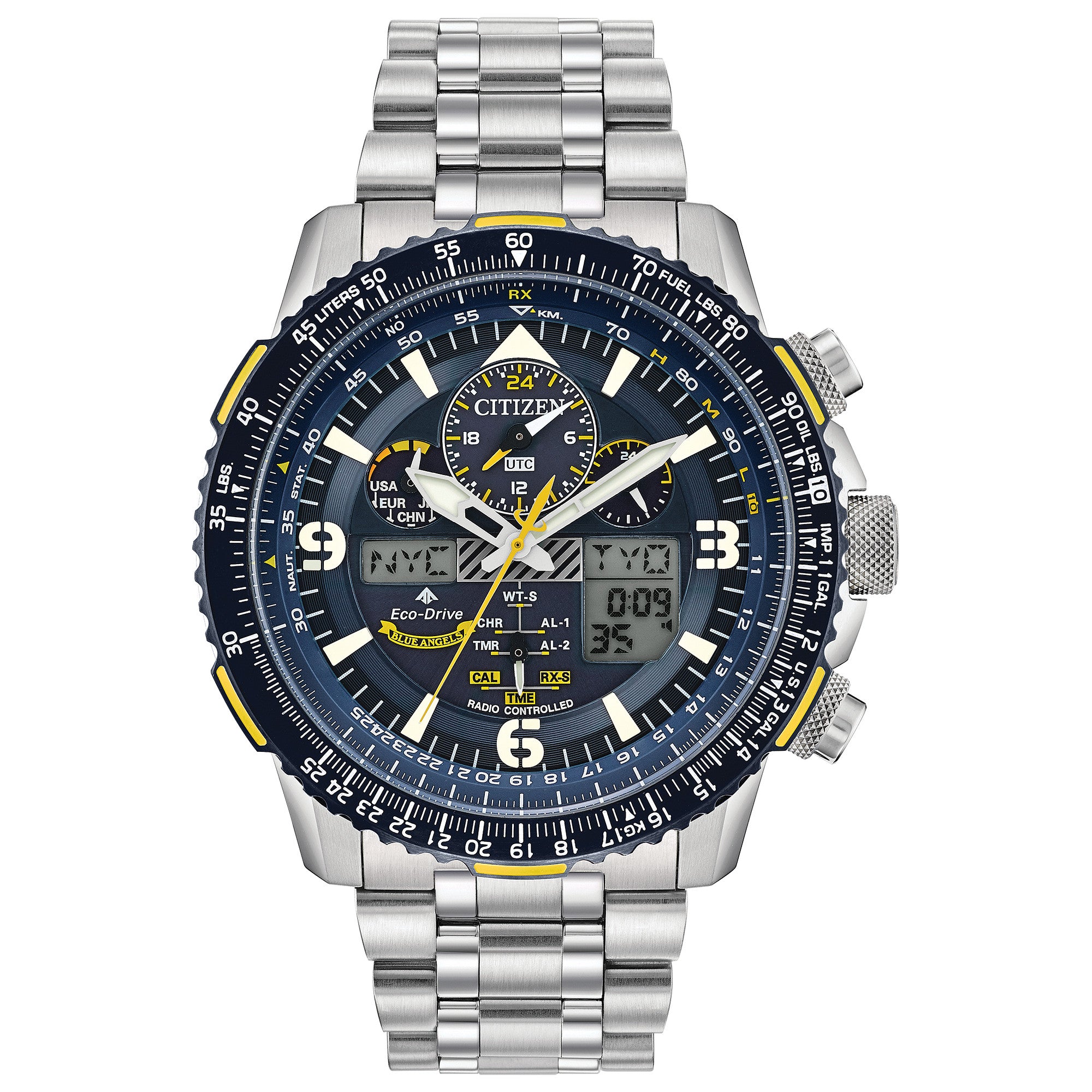 Montre Citizen Promaster Skyhawk A-T JY8078-52L, cadran bleu, vue de face