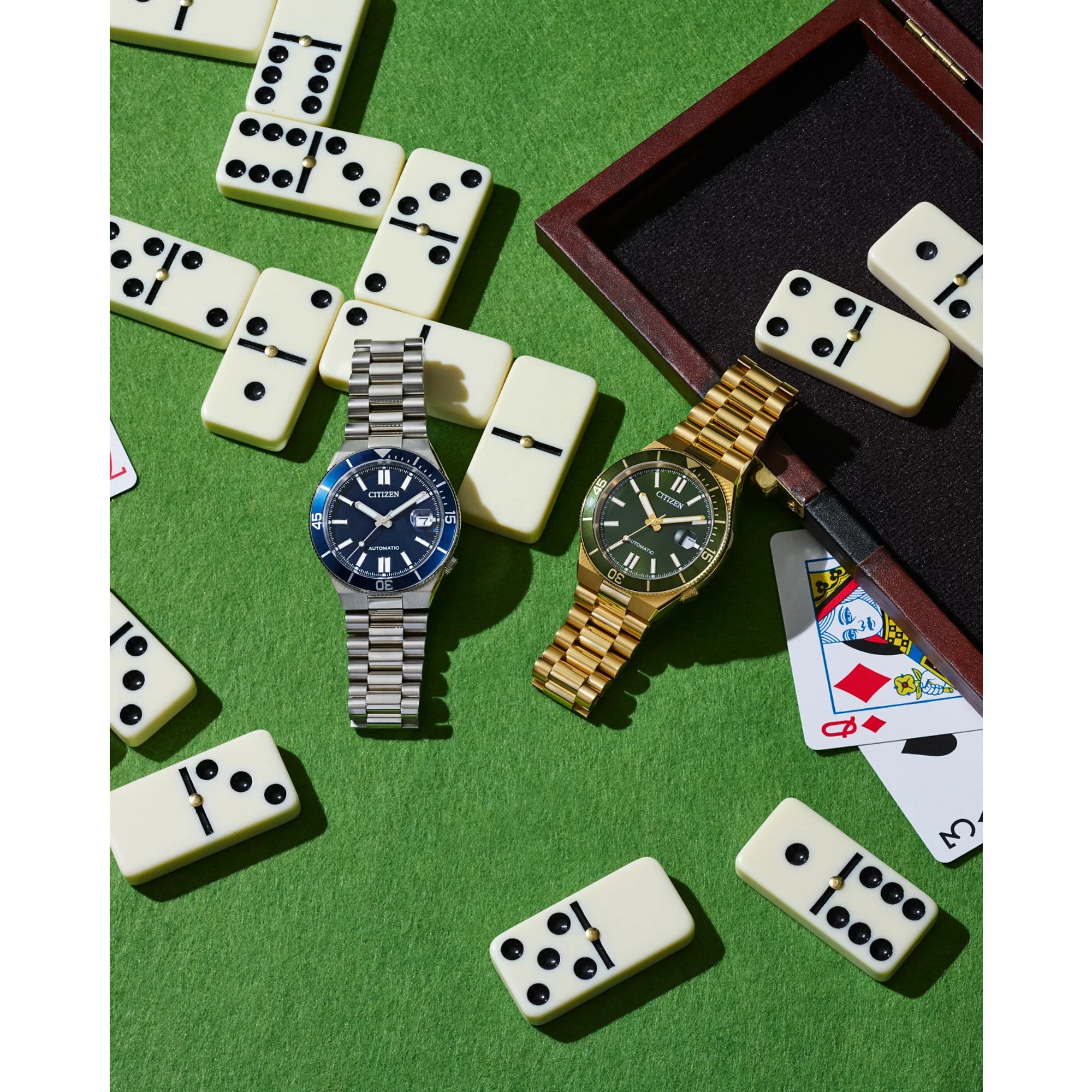 Citizen Tsuyosa NJ0232-53X watch, green dial, lifestyle