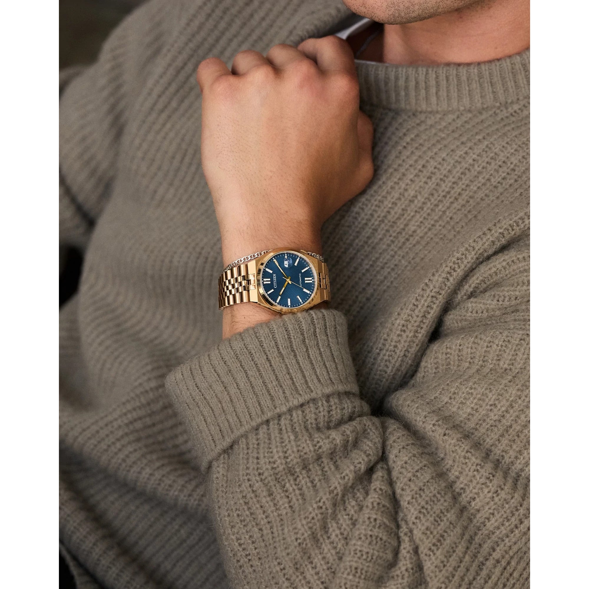 Citizen Tsuyosa NK0023-57L watch, blue dial, lifestyle