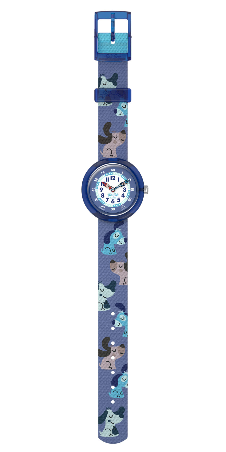 Montre flikflak Cutie Puppy ZFBNP237, cadran bleu, bracelet entier