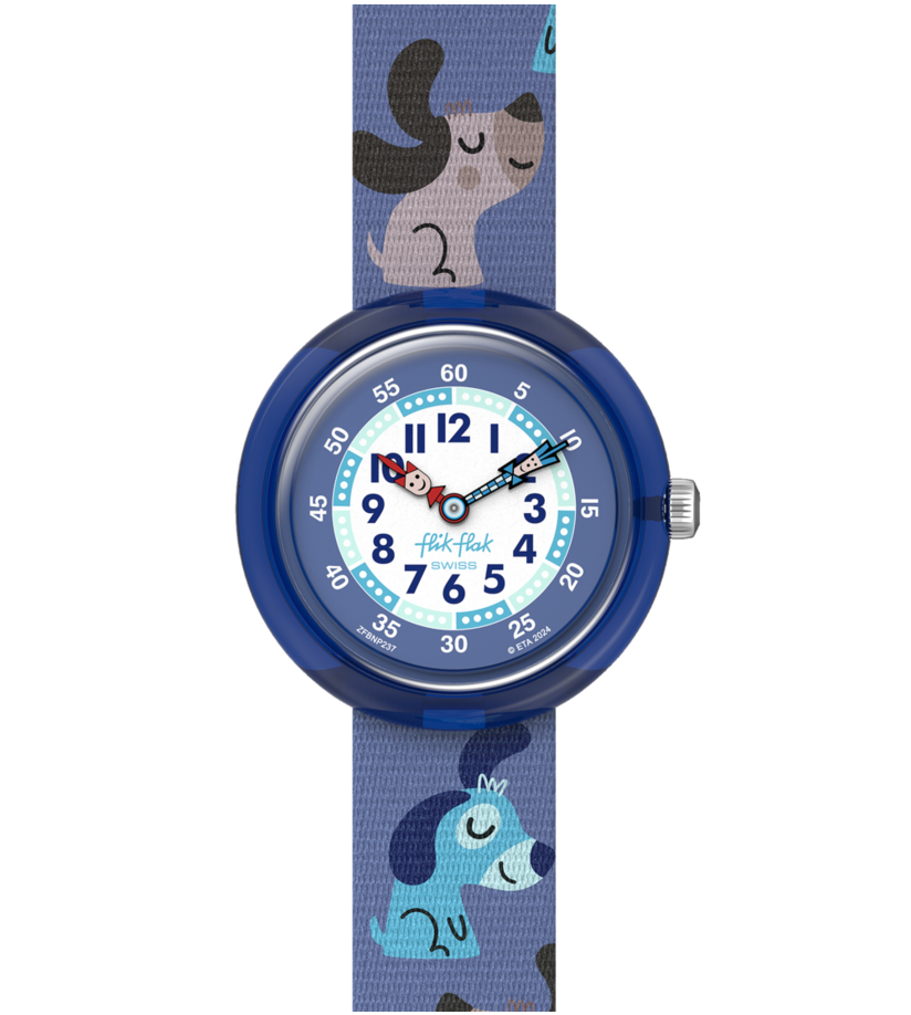 Montre flikflak Cutie Puppy ZFBNP237, cadran bleu, vue de face