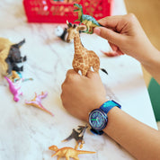 flikflak Cyberozaurus ZFPNP135 watch, blue dial, on the wrist