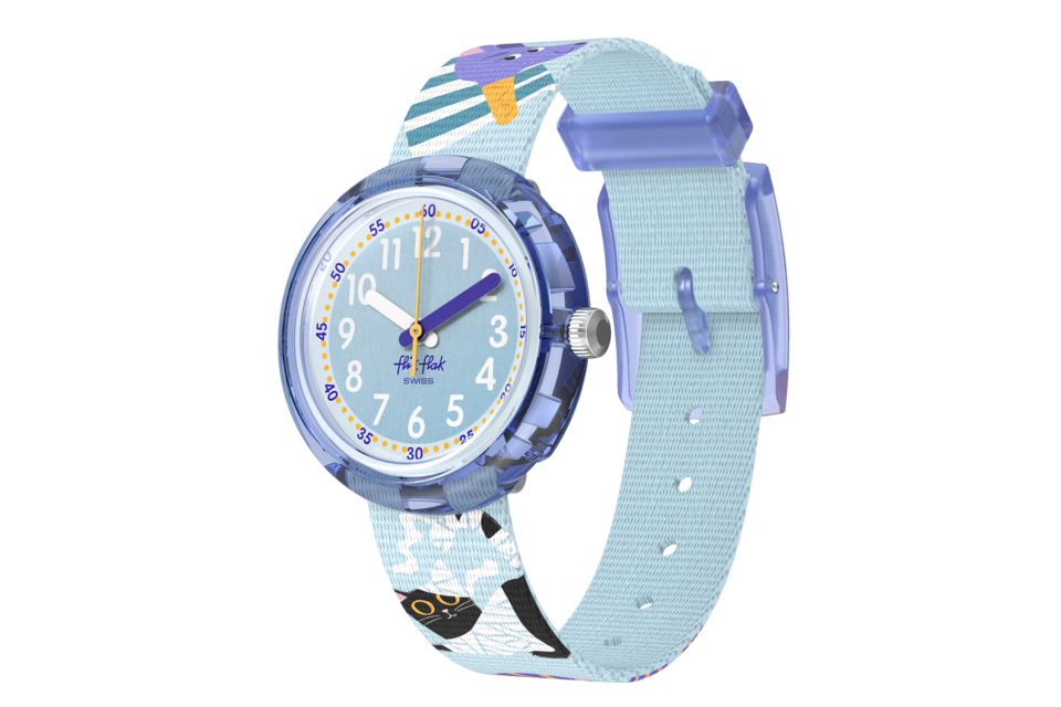flikflak Tutan-Time ZFPNP156 watch, purple dial, side profile