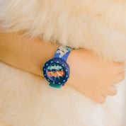 flikflak Skating Frenchie ZFPSP075 watch, blue dial, on the wrist