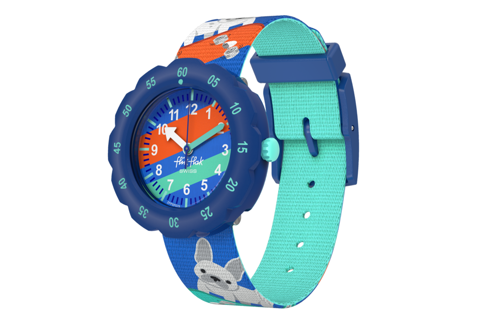 flikflak Skating Frenchie ZFPSP075 watch, blue dial, side profile