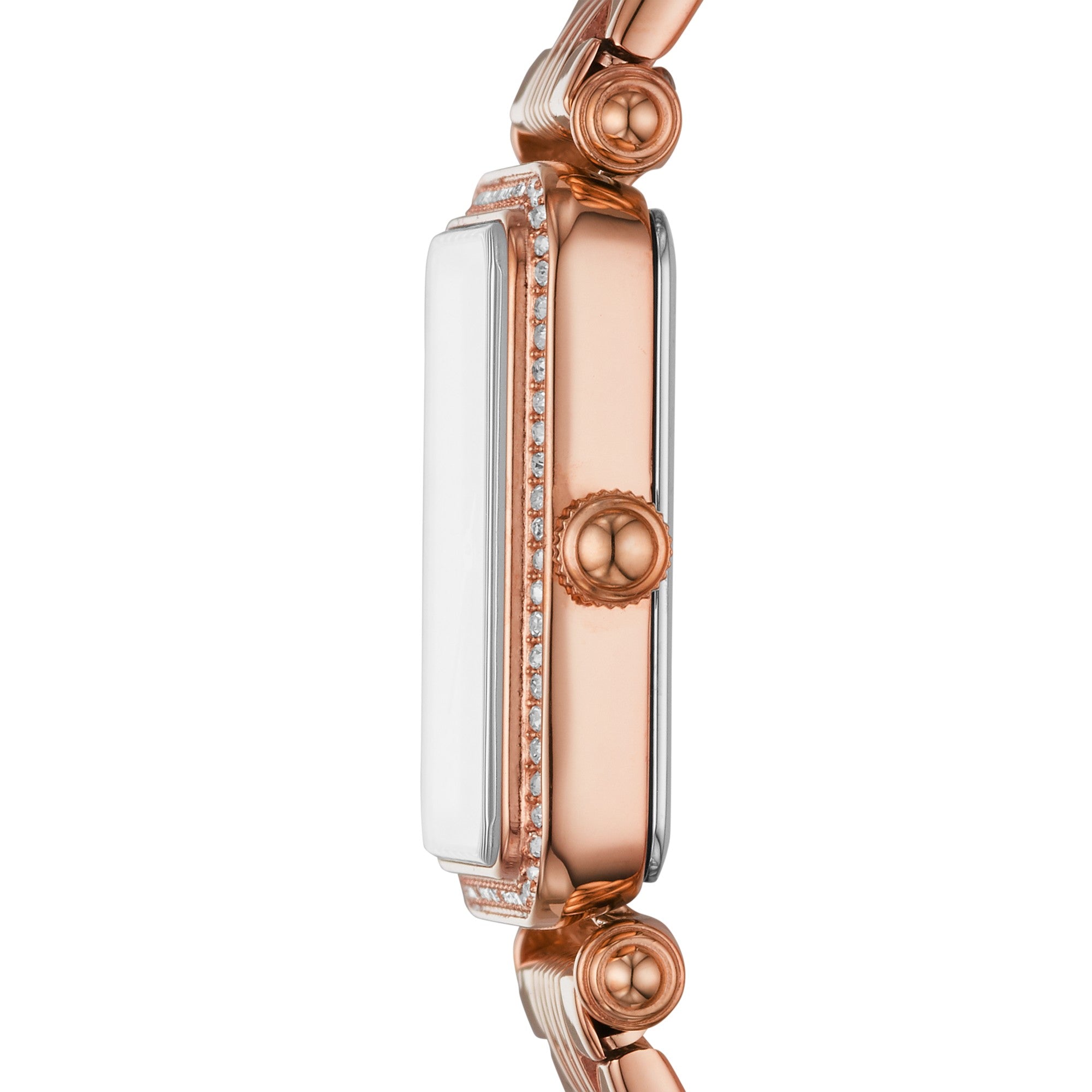 Montre Fossil Lyric ES4720, cadran or rose, vue de profil