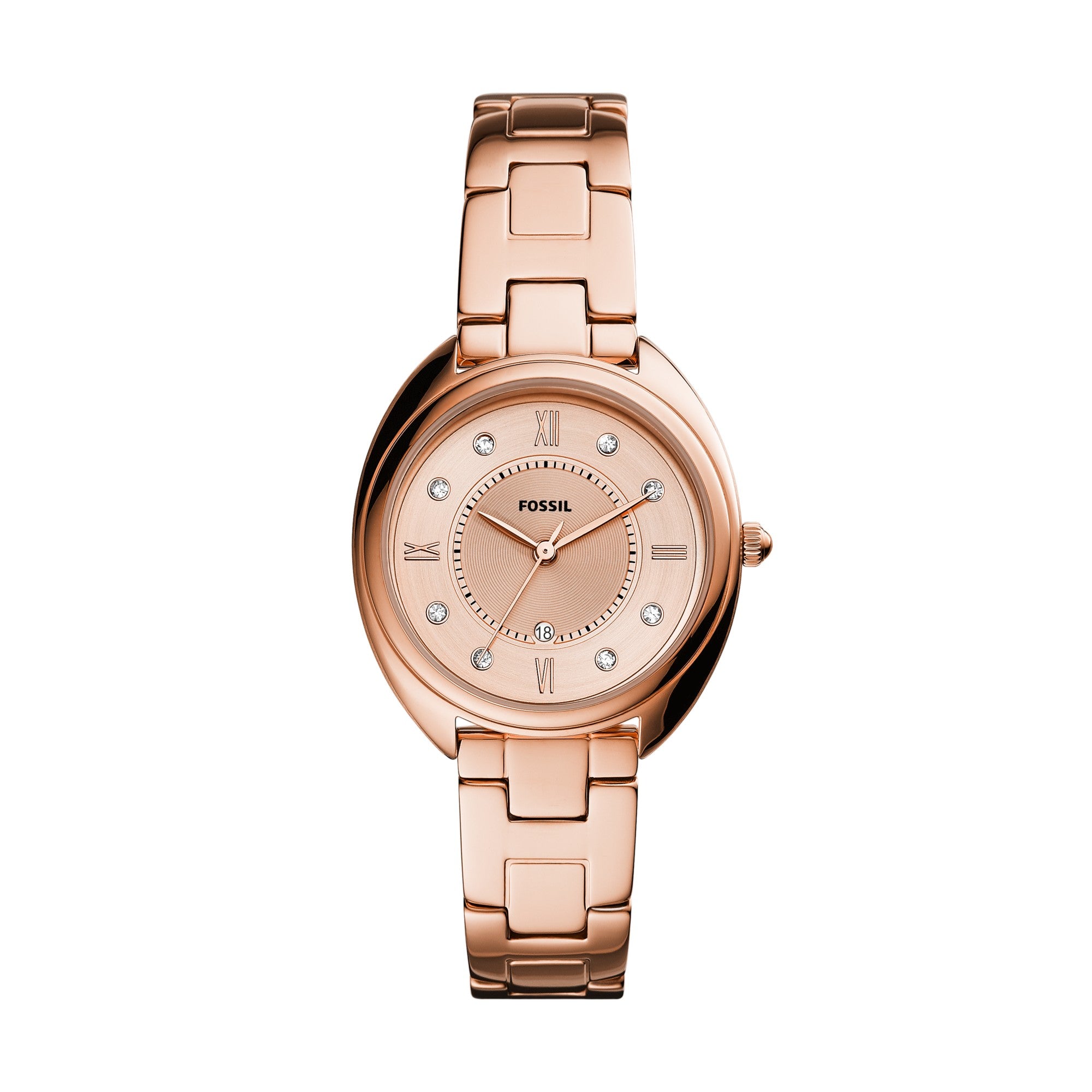 Montre Fossil Gabby ES5070, cadran or rose, vue de face