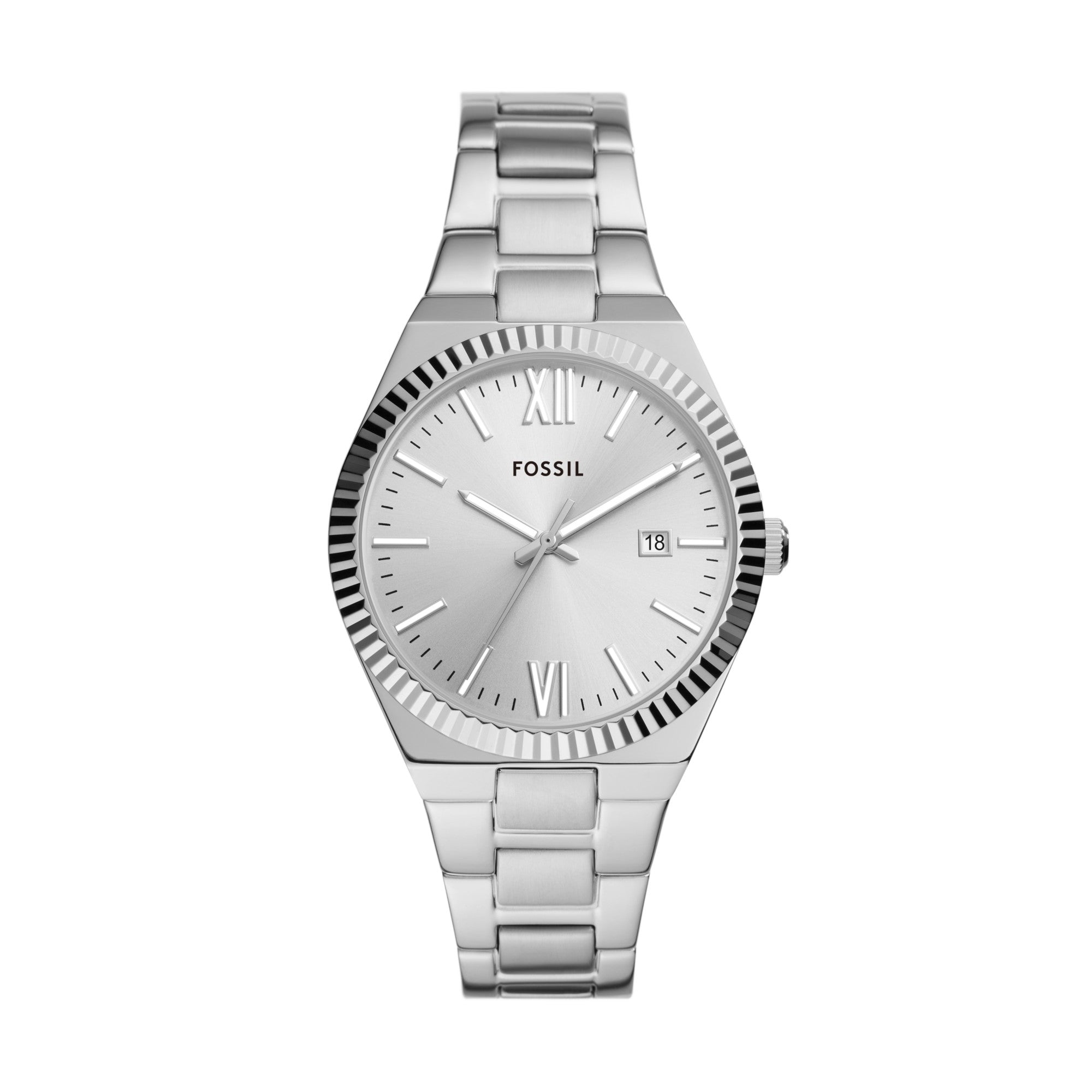 Montre Fossil Scarlette ES5300, cadran argenté, vue de face