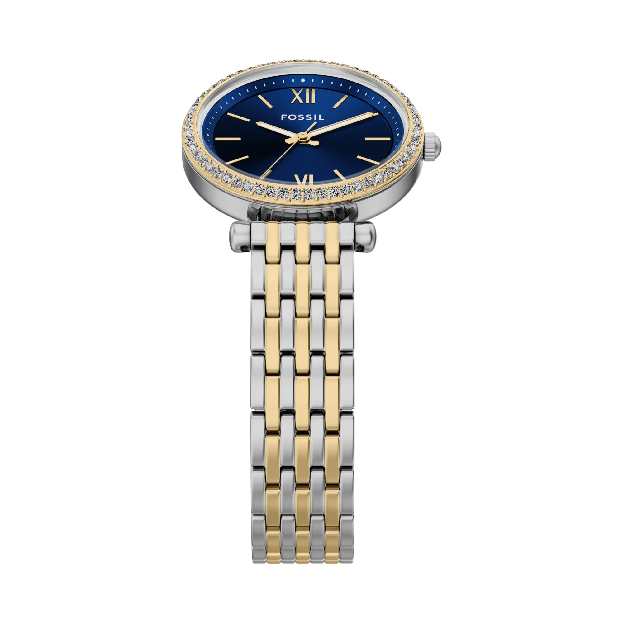Montre Fossil Carlie ES5438, cadran bleu, portée au poignet